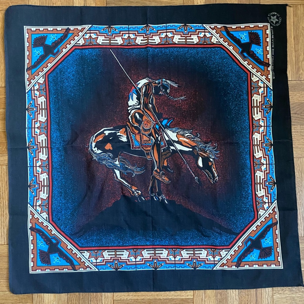 Vintage Aztec Black Bandana Scarf Horse Native American